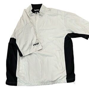 PING GOLF WIND JACKET SZ L EUC CREAM AND BLACK